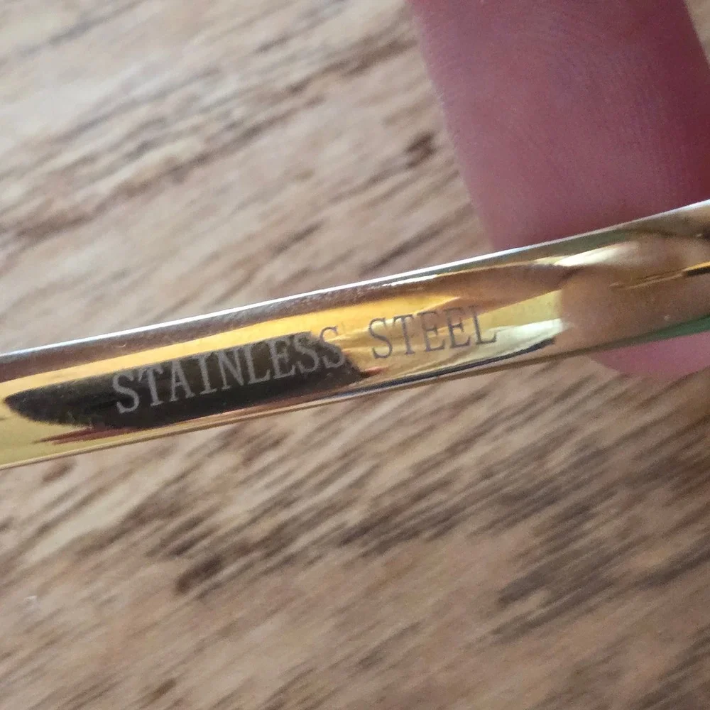 Gold Tone Stainless Steel Screw Motif Hinge Bangle Bracelet Oval Minimalist